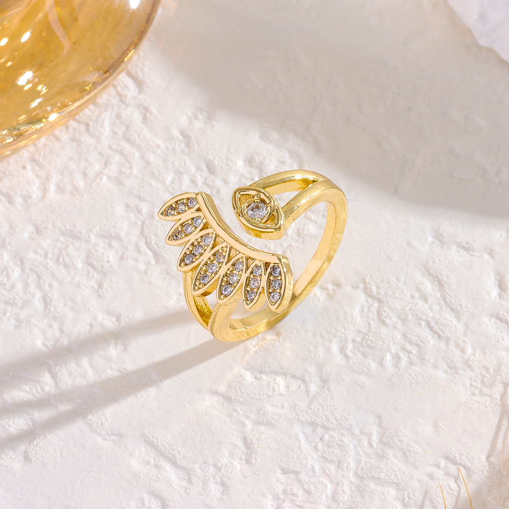 New Luxury 18K Gold Plated Zircon Crystal Evil Eyes Open Rings For Women Adjustable Stainless Steel Finger Ring Jewelry Female