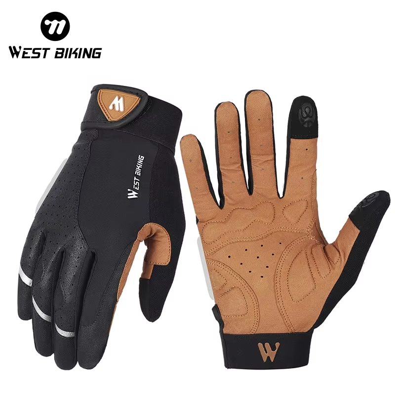 WEST BIKING Spring Cycling Gloves Full Finger Touch Screen Men Women MTB Gloves Spider Pattern Anti-Slip Bicycle Gloves