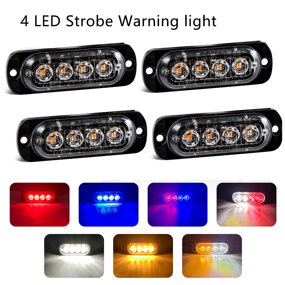 For Car Truck Emergency Flashing Grille 4 LED Warning Police Work Light Bar Strobe Led Lamp 12V 24V