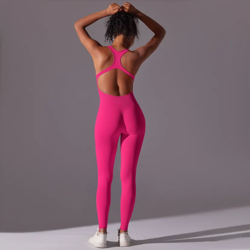 Backless Yoga Bodysuit Women Sports Jumpsuit Fitness Sportswear Workout Set Solid Color Seamless Butt Lifting Yoga Bodysuit