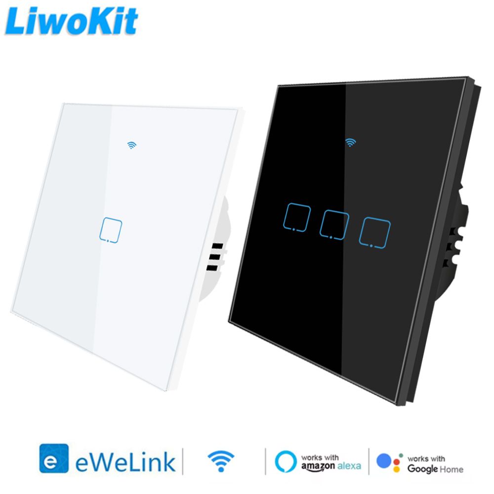 LiwoKit WiFi Smart Ewelink Light Switches EU Square Wall Touch Glass Panel Wireless Control By Alexa Home lightify