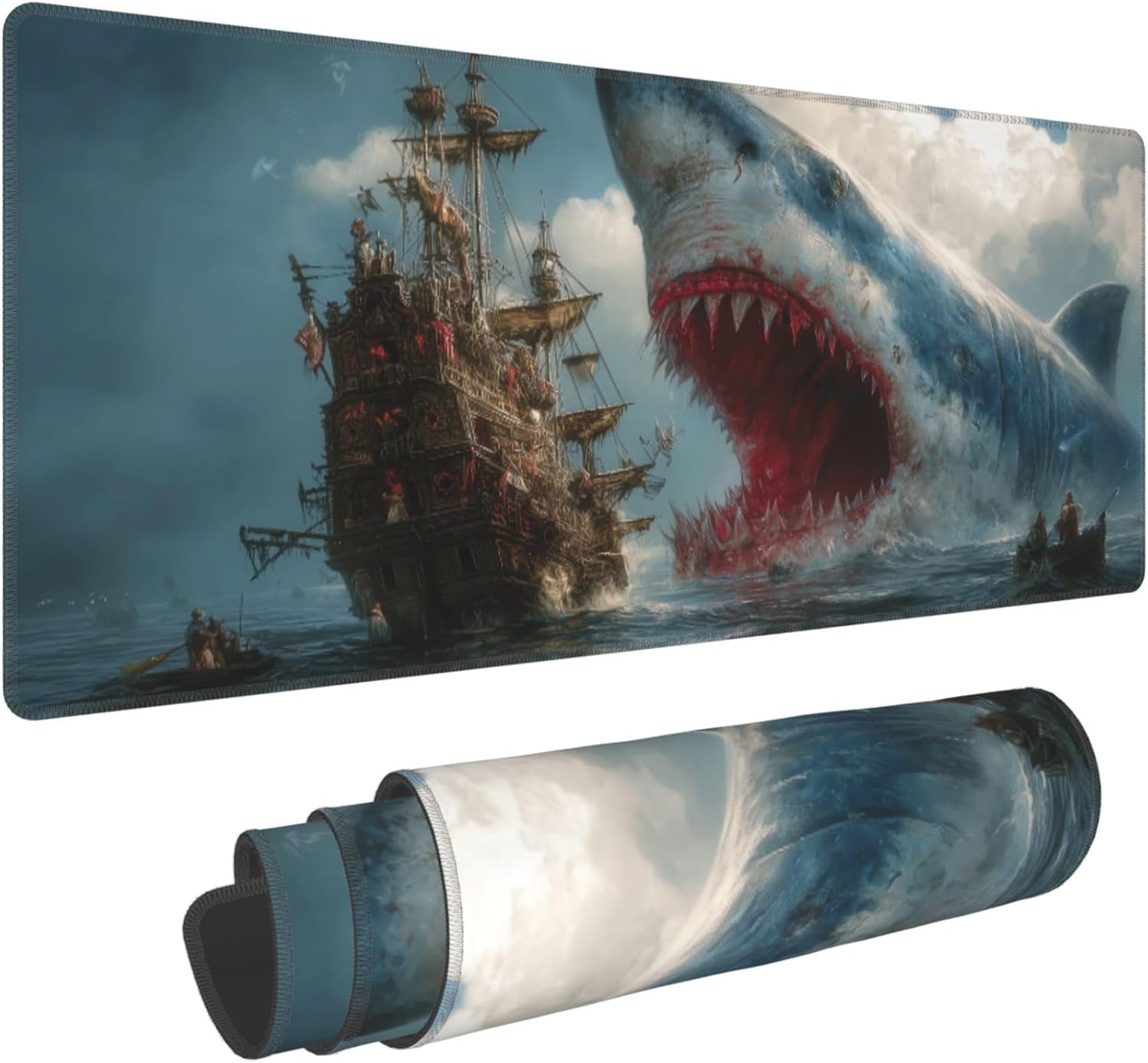 Cat & Moon Extended Gaming Mouse Pad - XL Large Desk Mat with Stitched Edges for Gamers and Home Office