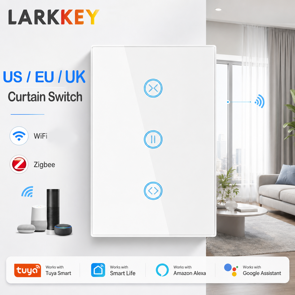 Tuya WiFi Smart roller shutter switch US/EU/UK wireless Timer switch Glass material Remote Control Works with Home Assistant