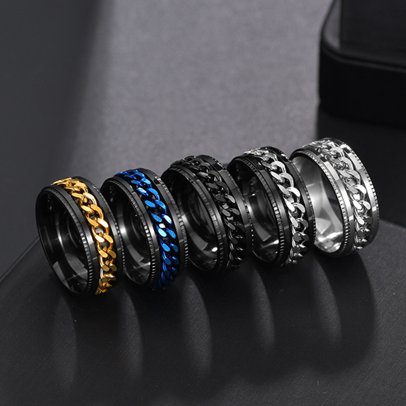 Cool Stainless Steel Rotatable Men Ring High Quality Spinner Chain Punk Women Jewelry for Party