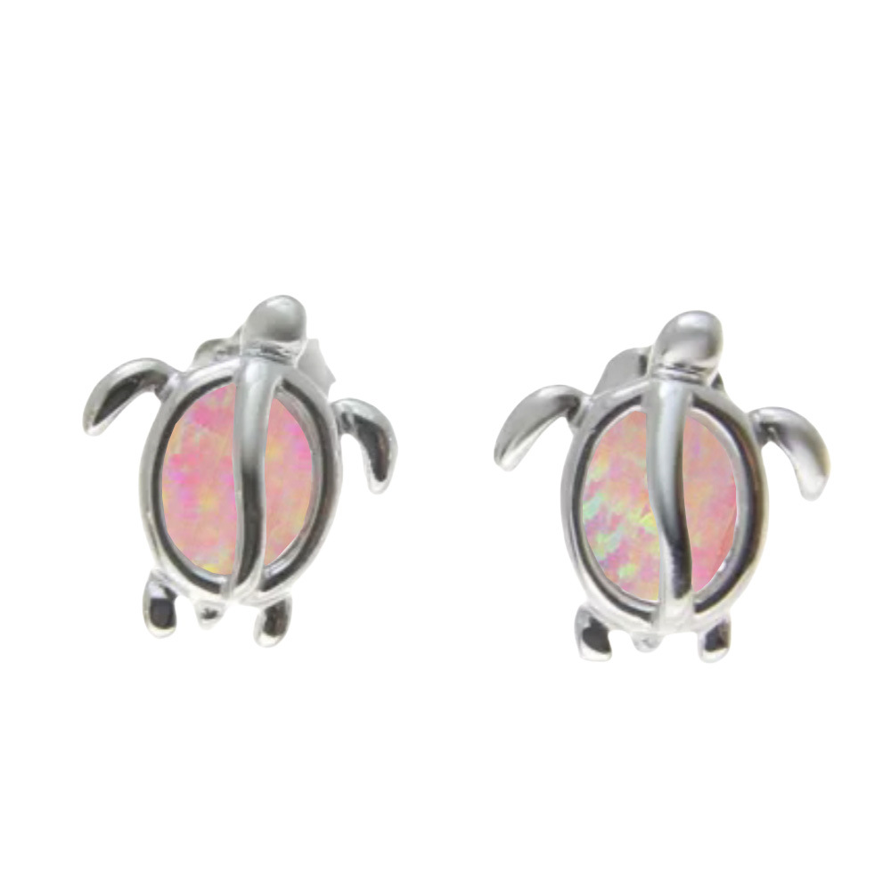 Unique Sea Turtle Opal Earrings,Silver Plated Cute Animal Stud Earrings with Iridescent Shell,Ocean Theme Gift for Women Girls