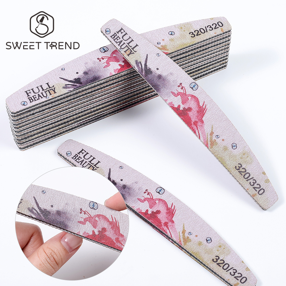 10pcs Professional Double-Sided Nail Files Half-Moon/Rhombus Nail Files Sanding Strip Nail Polishing Tools Manicure Art Supplies