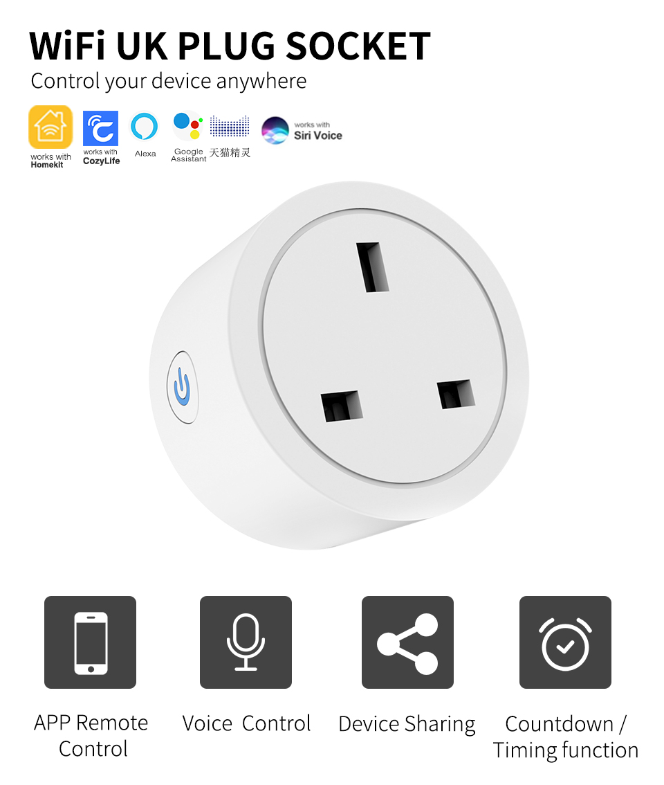 Wifi 16A UK Smart Plug Mini Power Monitor Socket Remote Vioce App Control Timing Smart Home Work With Tuya Home Alexa