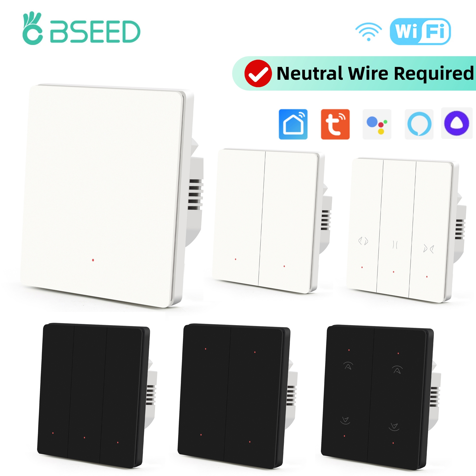 Bssed Smart Light Switch Tuya Wifi Need Neutral Wire Switches Button Roller Curtain Fan Switches Support Alexa Home Alice lightify