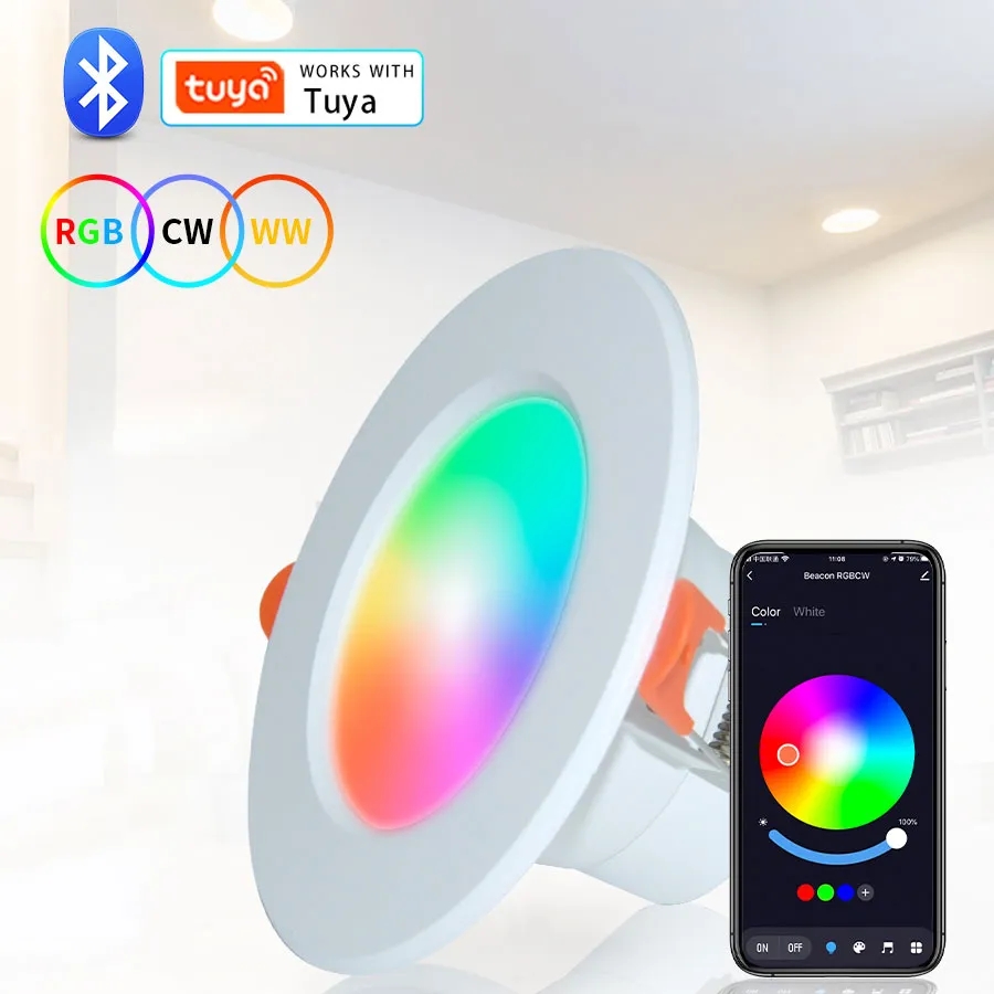 Smart LED Ceiling Light Tuya Bluetooth 10W 15W Indoor Recessed RGB Dimmable Light APP Control Multi-function Timer Lights