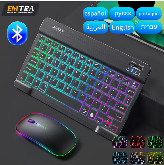 Backlit Backlight Bluetooth Keyboard Mouse For IOS Android Windows For iPad Portuguese keyboard Spanish keyboard and Mouse