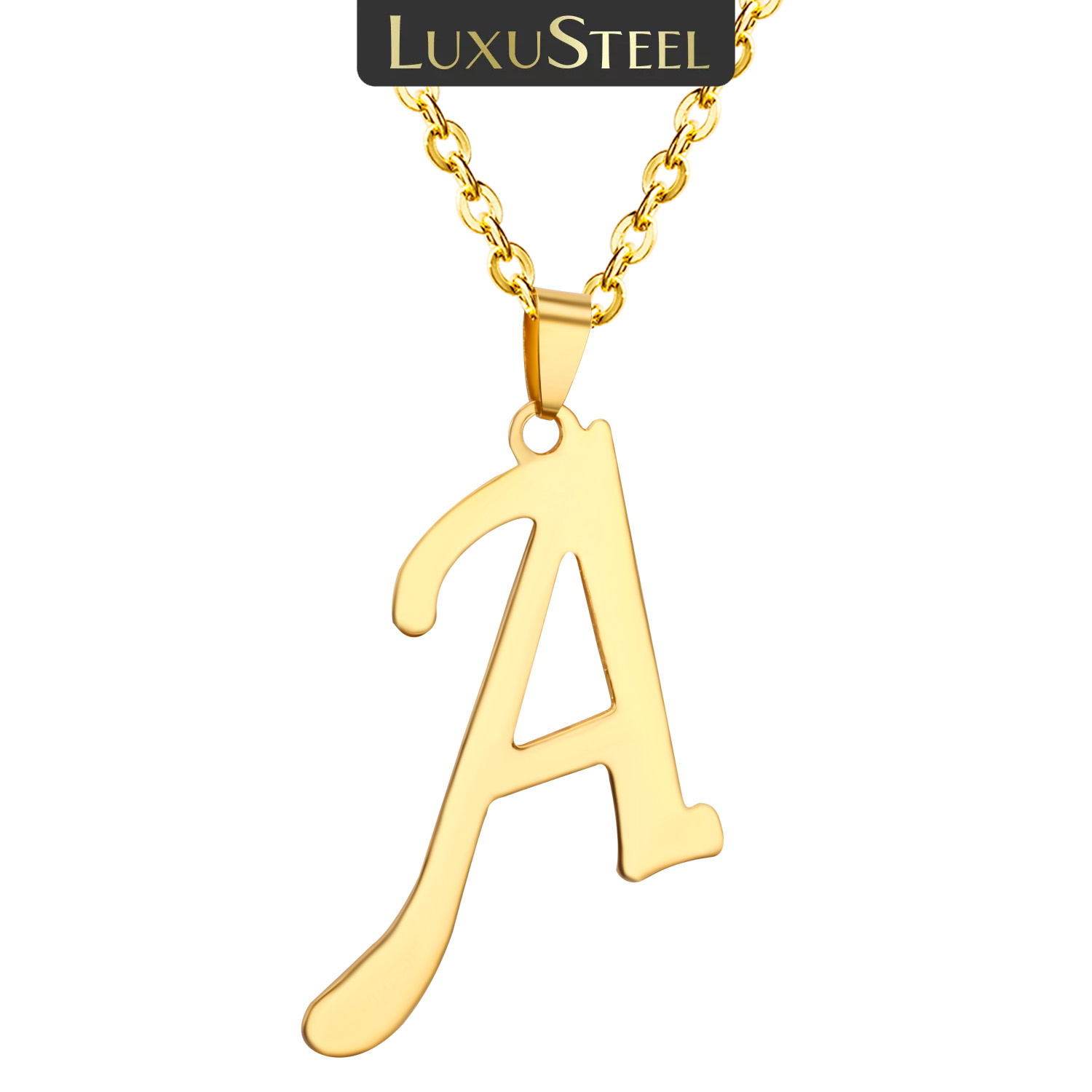 LUXUSTEEL Stainless Steel Initial Letter A-Z Pendant Necklace For Women Men Gold Color Personalization Choker Jewelry pen gpt