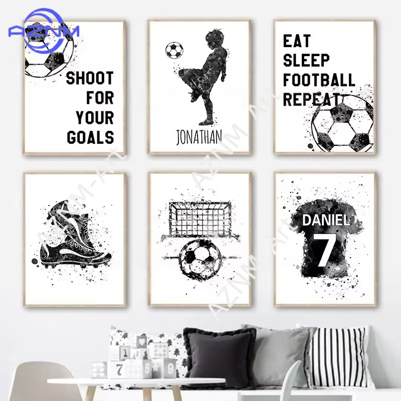 1PC ，Soccer Jersey Custom Kids Football Shoes Posters And Prints Wall Art Canvas Painting Pictures Boys Bedroom Decor