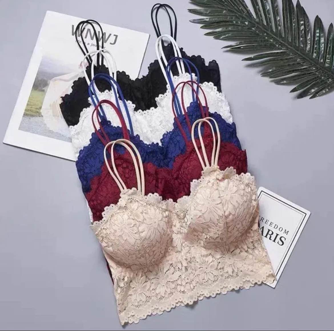 Double striped Padded Soft Lace Bralette