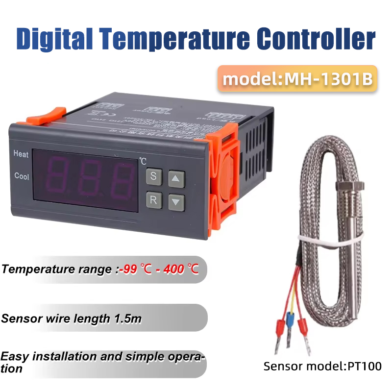 8X Digital Temperature Controller -99-400 Degree PT100 M8 Probe Thermocouple Sensor Embedded Thermostat 220V Switch