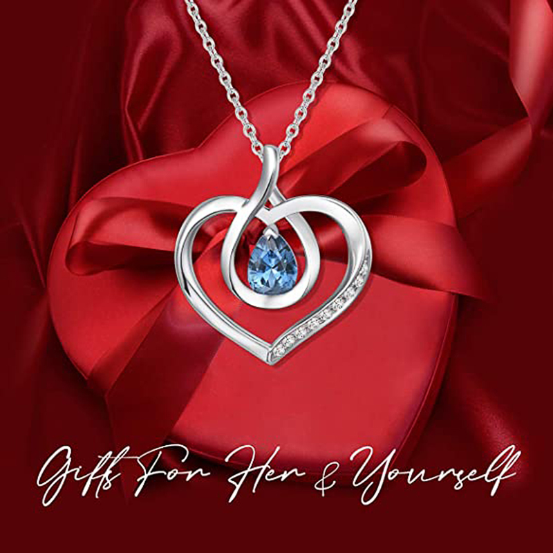 Huitan New Trendy Water Drop Blue CZ Heart Pendant Necklace Women for Engagement Wedding Fashion Necklaces Silver Color Jewelry