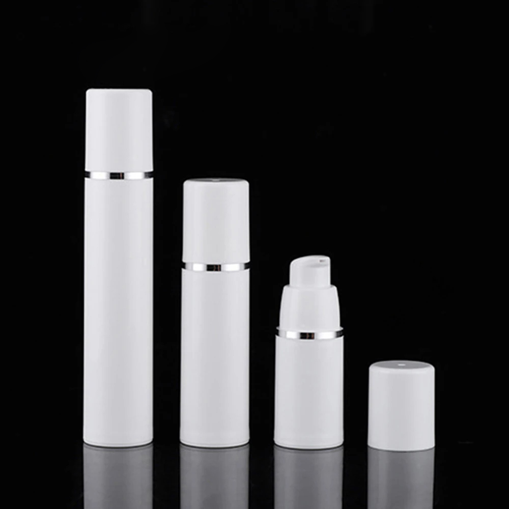 10pcs Pump Bottle Airless Empty Plastic Container White Cosmetic Bottles Cylindrical Refill Tubes Silver Line Cap 15ml 30ml 50ml