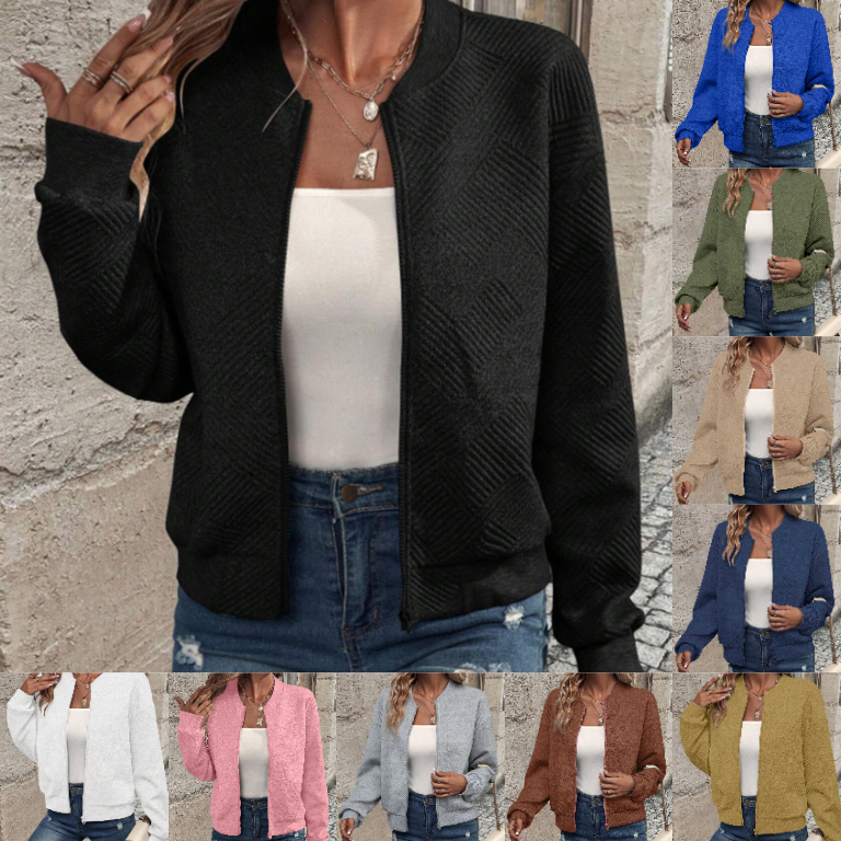 2024 Independent Cross-Border European and American New Fashionable Solid Color Zipper Jacket for Women