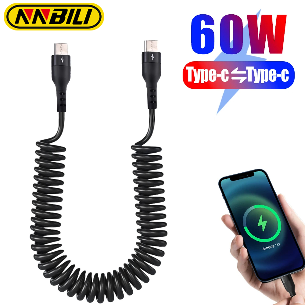 NNBILI PD 60W USB C to Type C Fast Charging Cable For Redmi POCO Phone Spring 5A Charger Car Cable