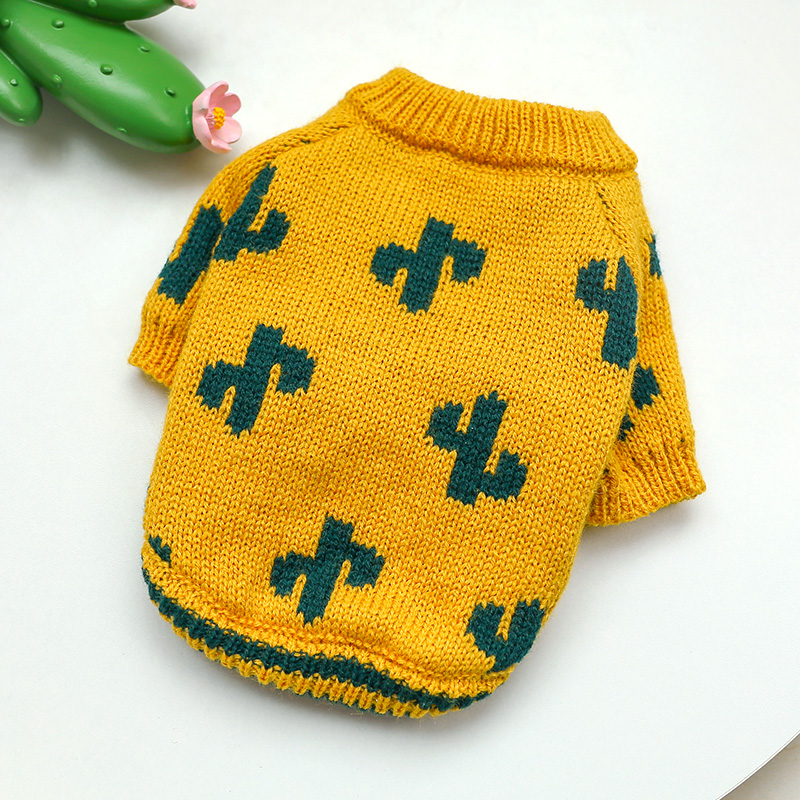 1PC Turmeric Cactus Sweater Pet Clothes Dog Cat Autumn Thickened Warm Pullover Elastic Knitted Sweater