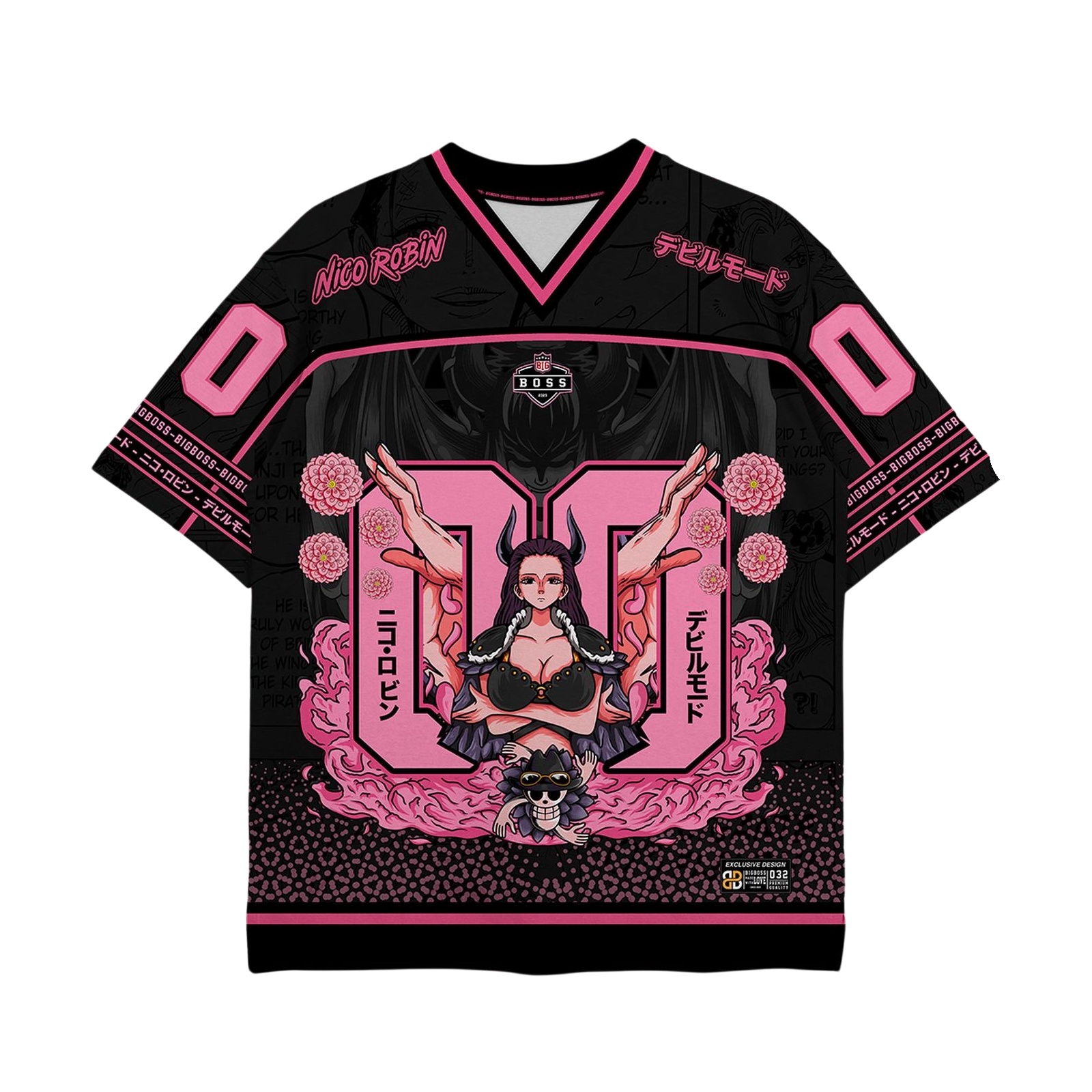 One Piece Nico Robin Devil Mode #00 Black Pink Anime Football Jersey Fan T-Shirt
