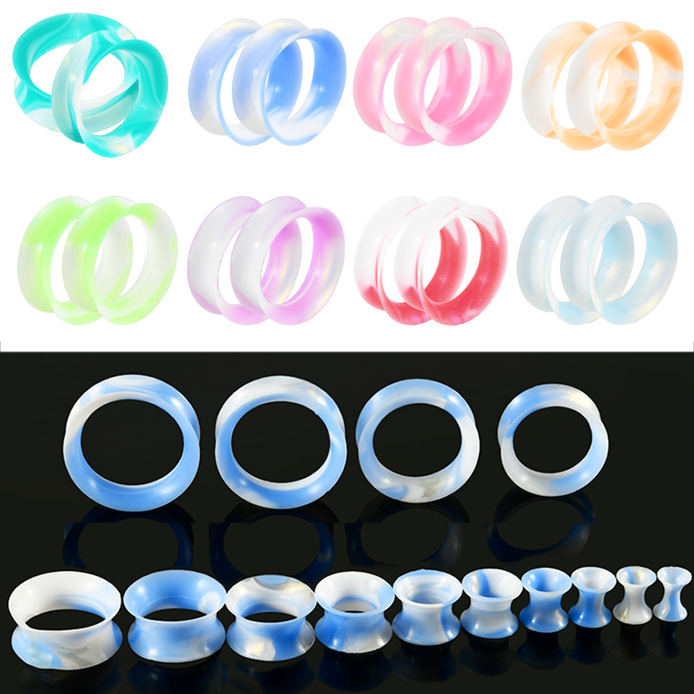 8Pairs Candy Color Mix Flexible Soft Silicone Round Ear Tunnel&Plugs Flesh Hollow Double Flare Ear Expander Piercing Earring Y2K