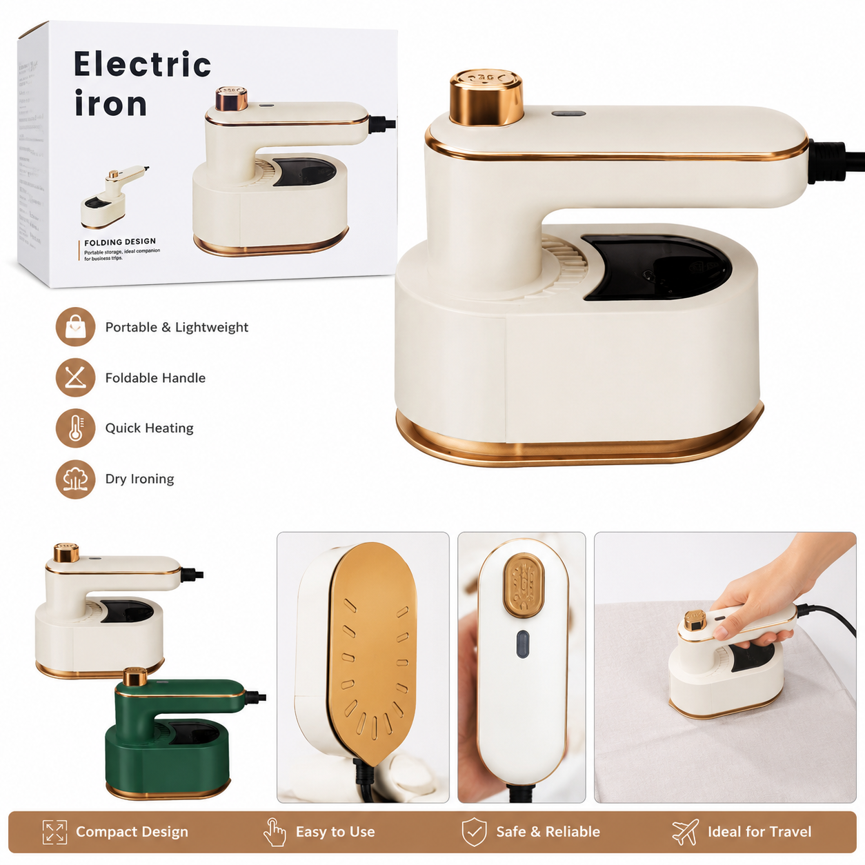Portable Foldable Electric Steam Iron | Compact Travel Iron | Quick Heating Clothes Iron | Dry & Steam Iron