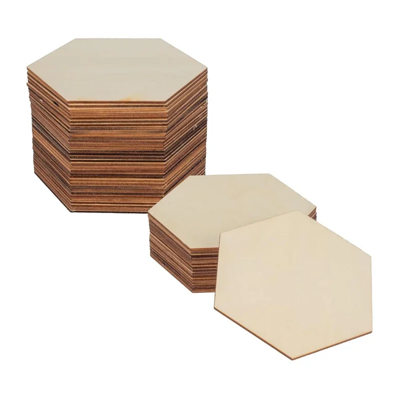 10/20/50/100pcs 9cm Hexagon Wood Pieces Unfinished Wood Hexagon Pieces Cutouts Slices for DIY Craft Home Decorations