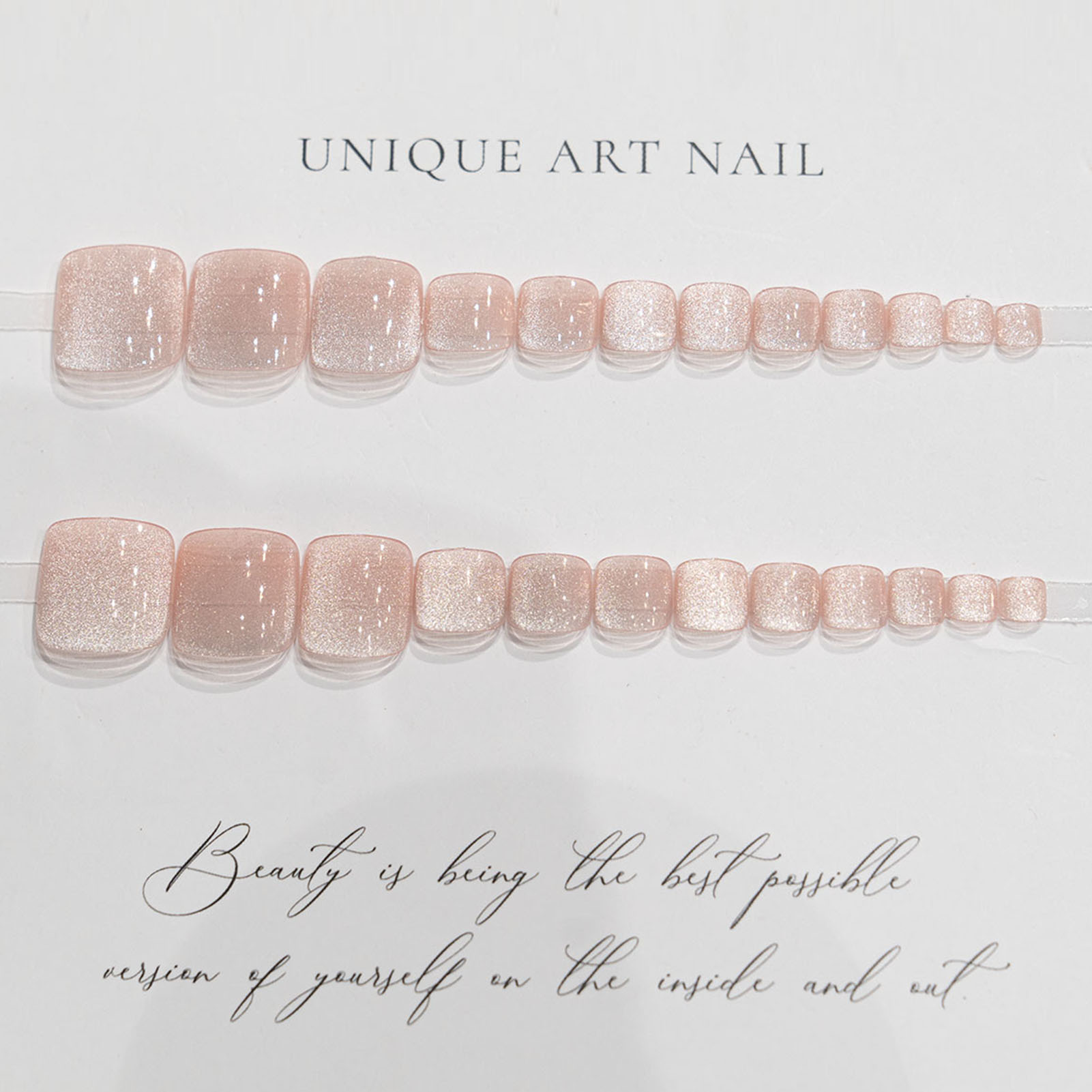 24pcs/box Sparkling Cat Eyes Pink False Nails Press On Toenails Crystal Flash Fake Feet Nails For Women Girls Nail Art Manicure