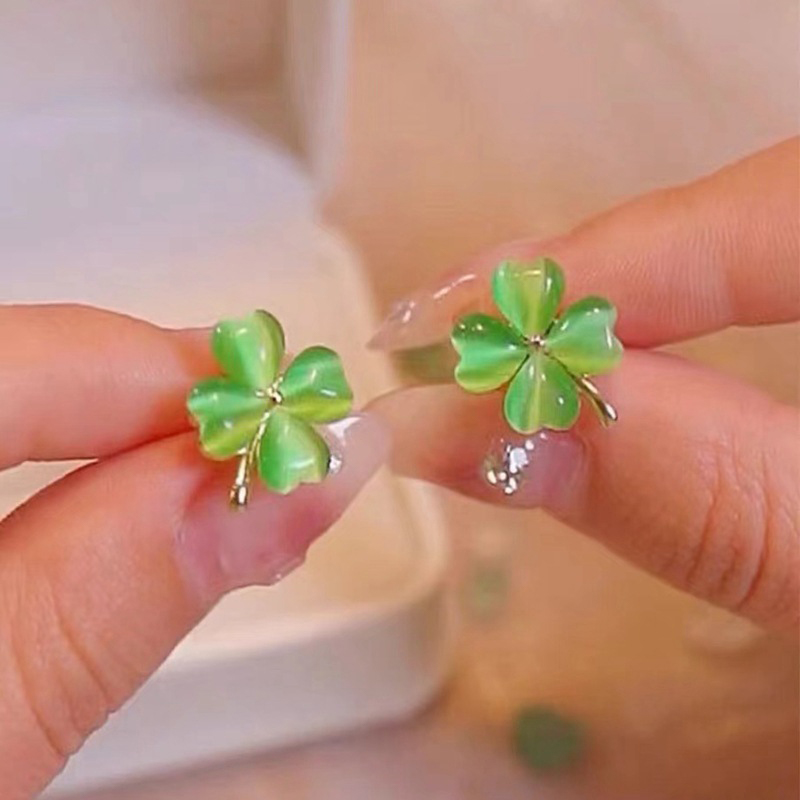 1 Pair Fashion Jewelry Luxurious Four Leaf Clover Opal Stud Earrings For Women Jewelry Party Accessries Gifts