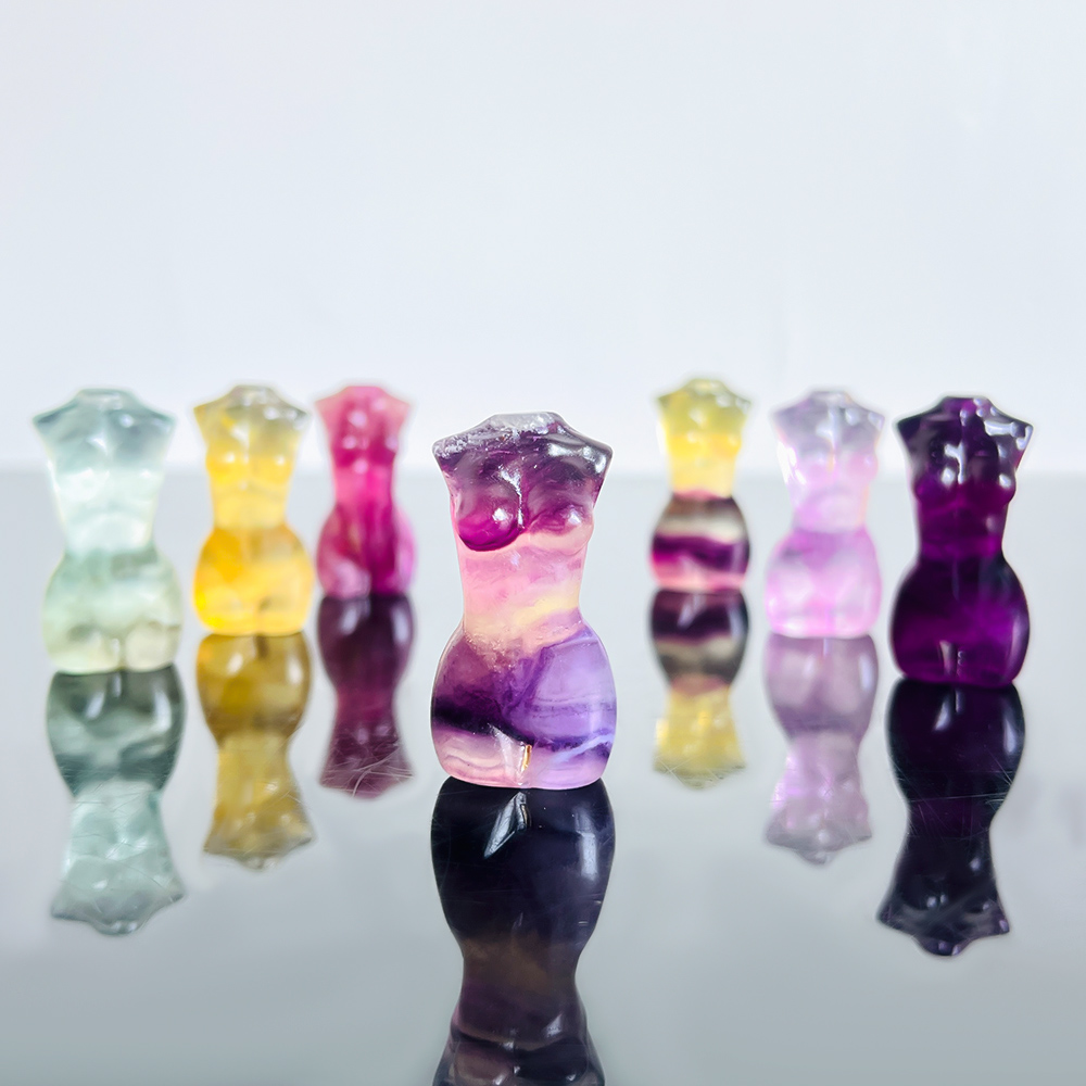 1PC Assorted Color Natural Crystal Female Model Figurine, Rainbow Fluorite Gemstone Carving for Home Decor &