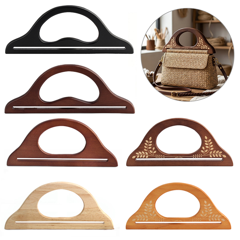 2-6PCS Natural Solid Wood D-Shaped Handbag Kiss Buckle Frame Tote Bag Handle Sewing Stand Replacement DIY Wallet Making