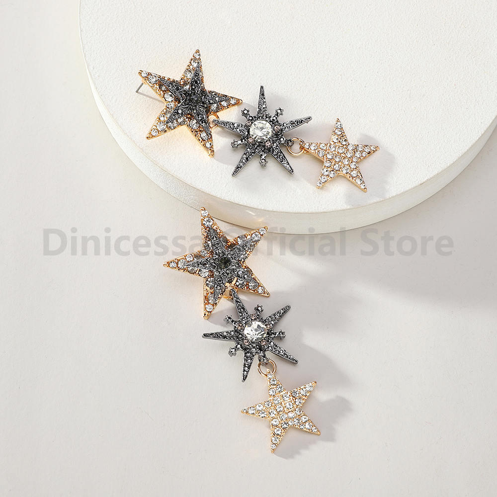 1Pair Women's Sparkling Rhinestone Star Shaped Earrings ZAA Luxury Vintage Elegant Jewelry Party Prom Wedding Formal Accessories