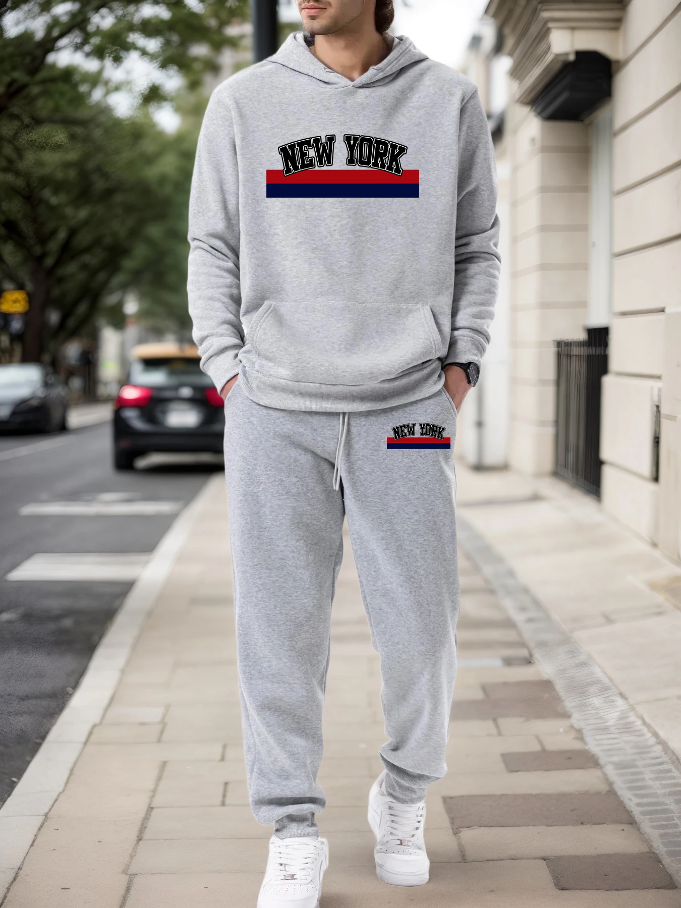 2024 Autumn Winter Warm Mens Tracksuit Printing Hooded Sweatshirt Suit Casual Jogging Clothing High Quality Street Harajuku Set