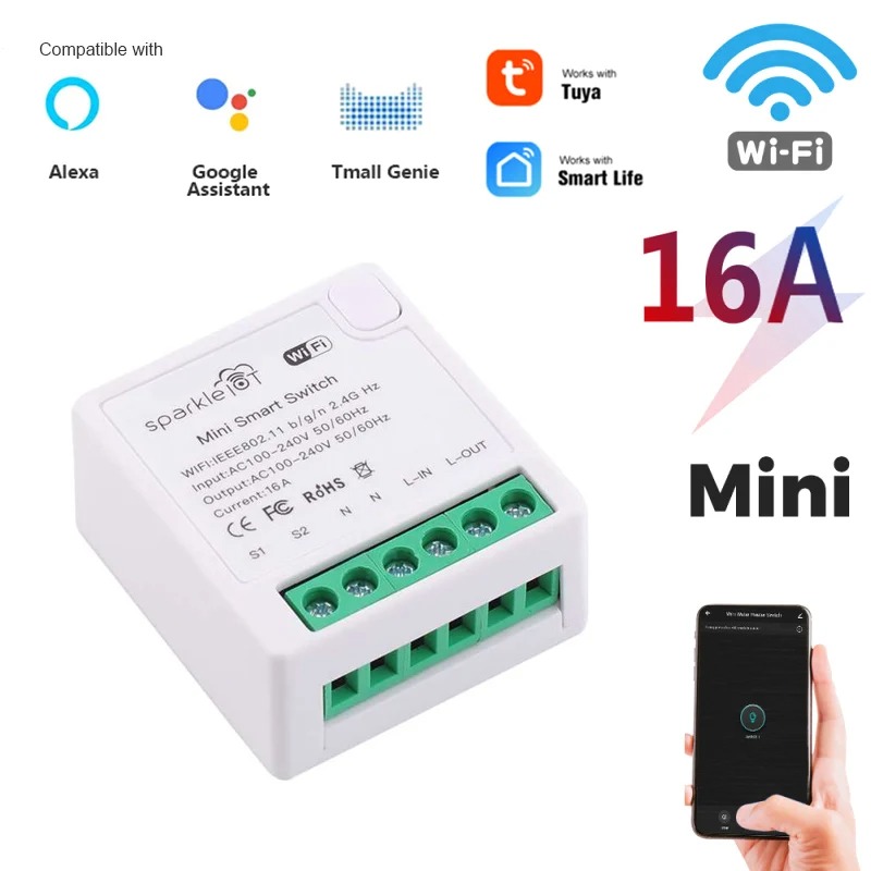 Tuya 16A WiFi Smart Switch Module 2-way Control Mini Switch Breaker Smart Life Work With Alexa Alice