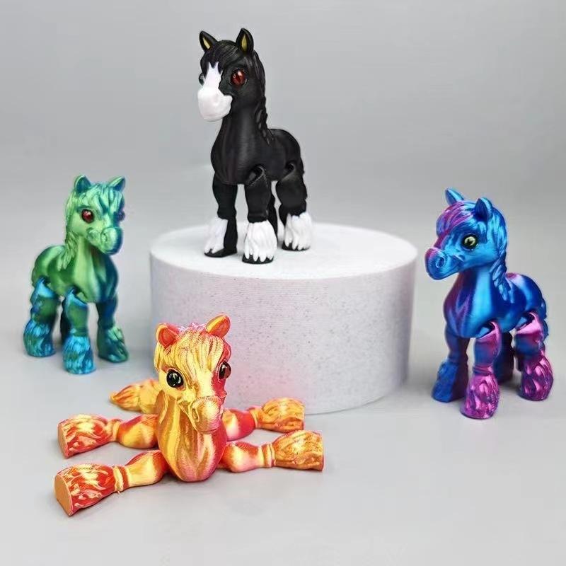 1pc Office Decor Random Color All-in-one Molding 3D Printed Horse Simulated Statue Cute Horse Joint Tail Movable Figurine
