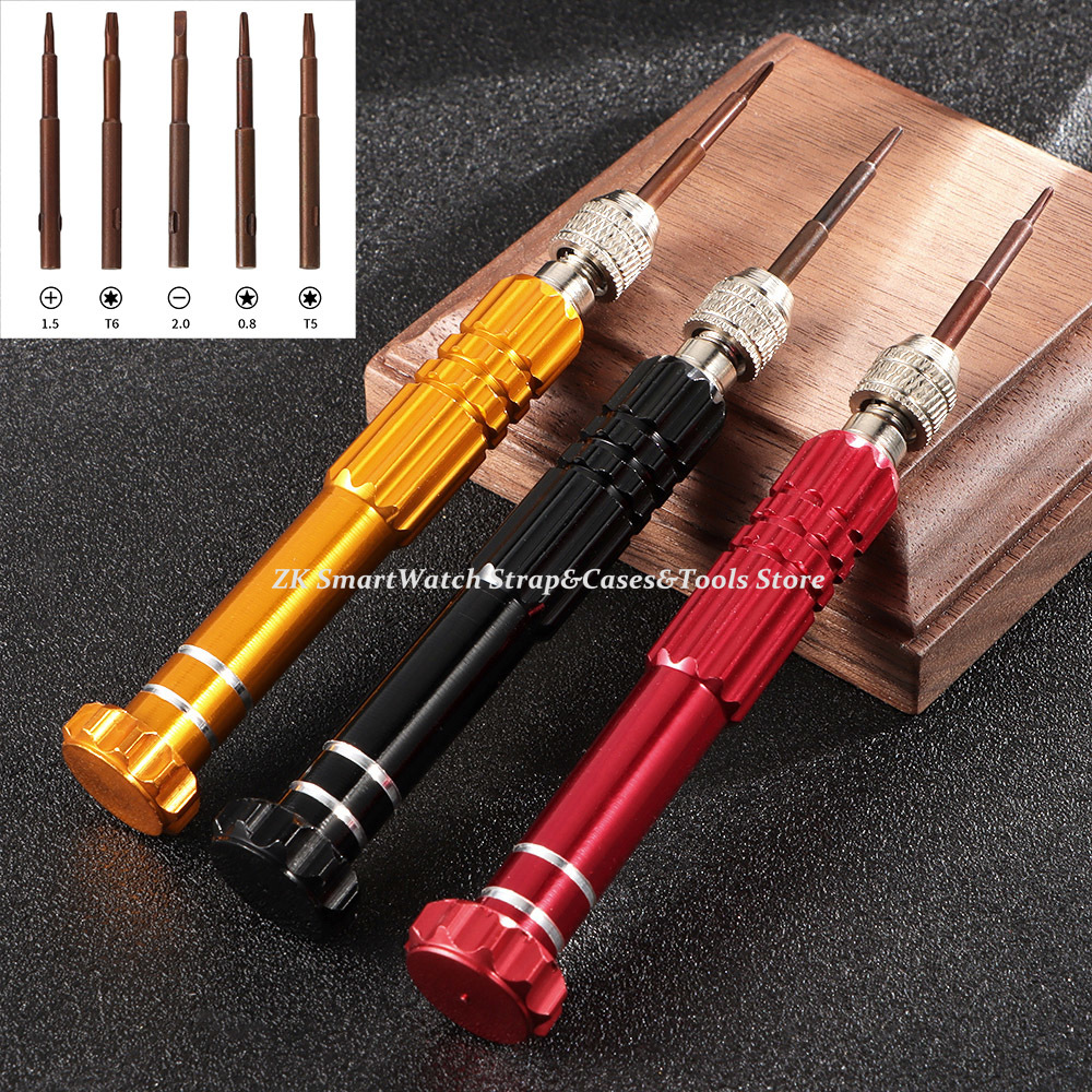 1pc Multi-functional 5-in-1 Screwdriver Set Aluminum Alloy Tool Precision Cross Flathead Driver Portable Watch Repair Tool Kit