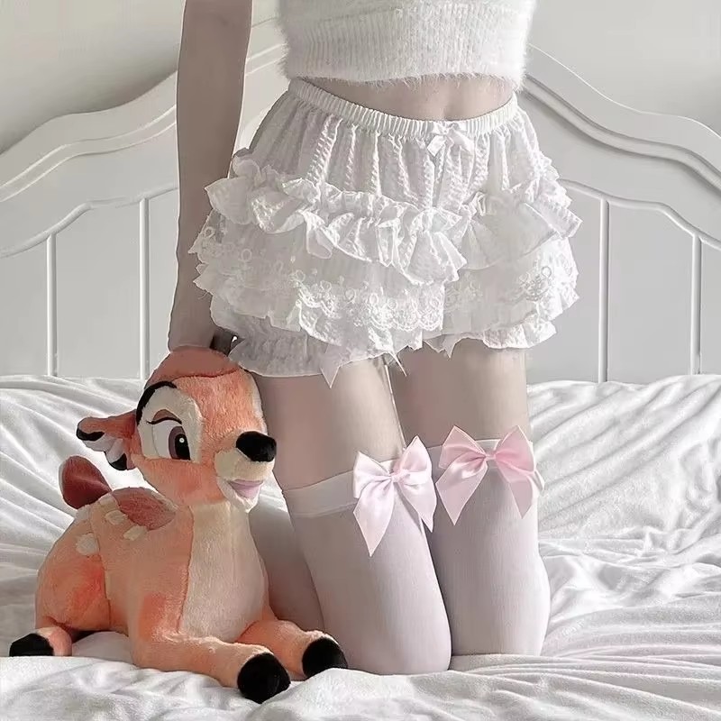 Women Black Bows Japanese Lolita Knee High Long Socks JK White Stockings Lace Thigh High Stockings Girls Kawaii Stockings