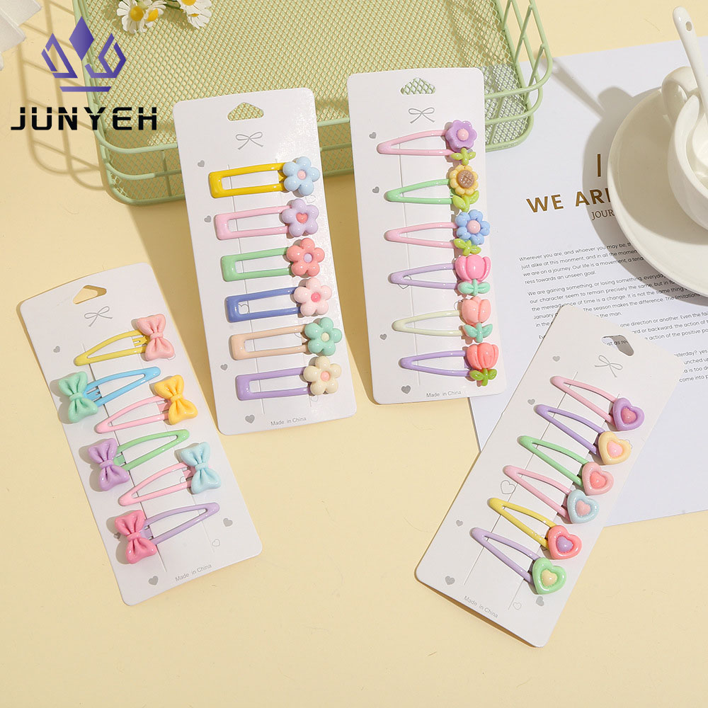 6Pcs/Set Candy Color Hair Clip Set Kids Girl Cartoon Tulip Bow Flower Bangs Clips Hair Pins Baby Cute Barrette Headdress