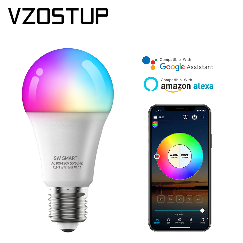 1pcs RGBWW LED Bulb E26 E27 110V 220V 9W 10W Surplife App Music Control Work with Alexa Home Bedroom Lighting
