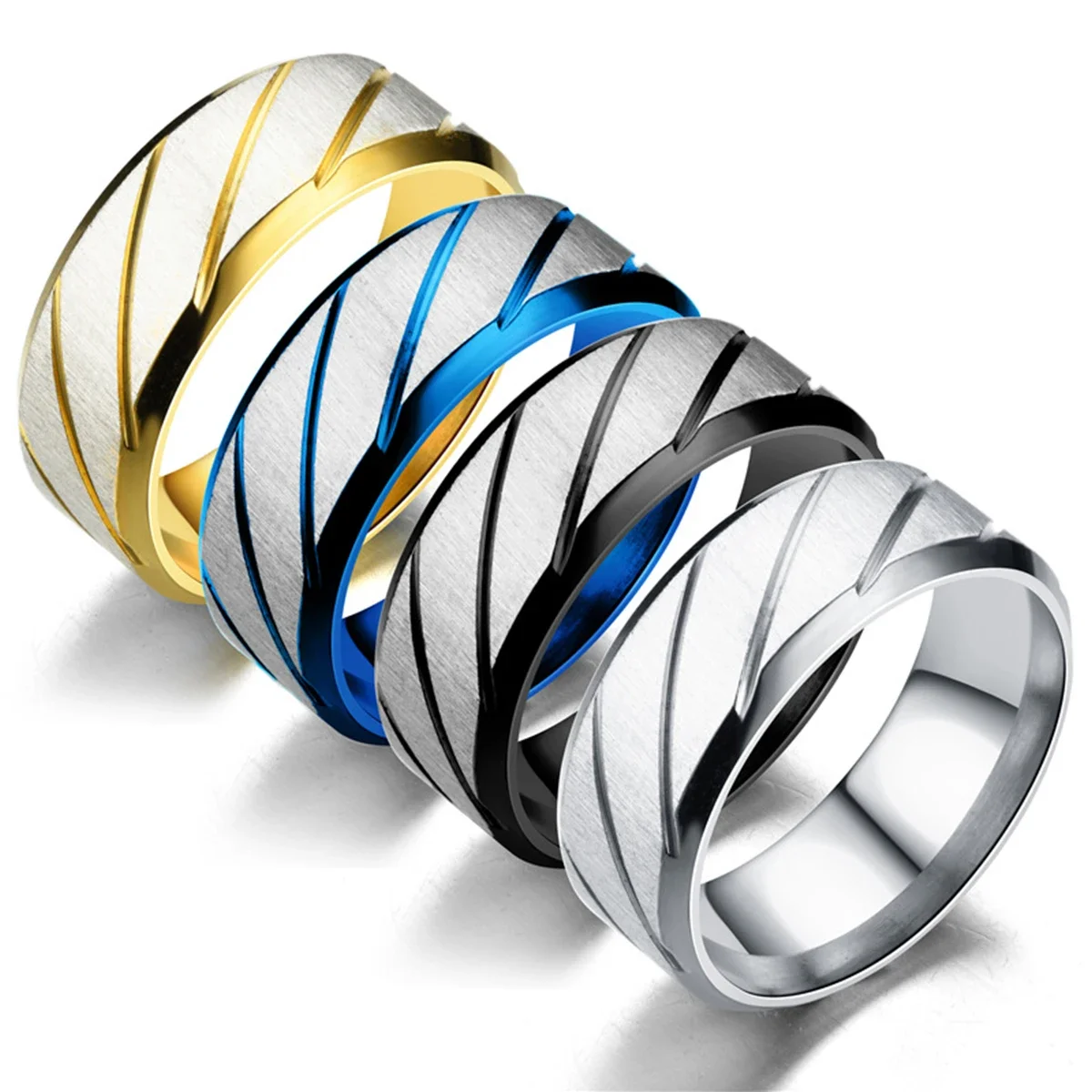 Fashion Men Women Rings Golden Wave Pattern Wedding Ring Stainless Steels Engagement Jewelry