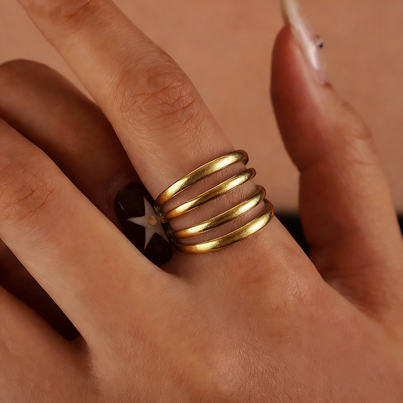 Stainless Steel Multilayer Ring for Women 18k Gold Plated Chunky Minimalist Simple Rings Engagement Wedding Fashion s