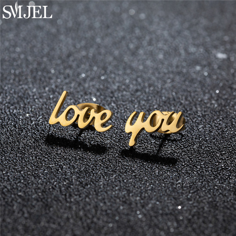 Romantic Fashion LOVE YOU Letter Stud Earrings for Women Personality Stainless Steel Earings Girlfriend Valentine's Day s