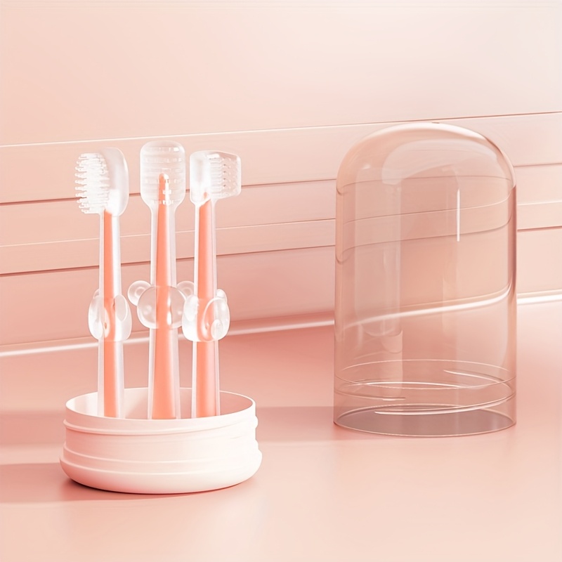 3pcs Silicone Baby Toothbrush with Wash Cup, Oral and Tongue Moss Cleaner Brush, Portable Oral Care for Travel