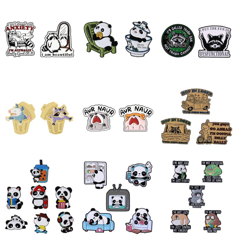 Cartoon Animal badge Cute raccoon Enamel Pins Turtle Panda Brooches Lapel Badges Funny Jewelry for Friends
