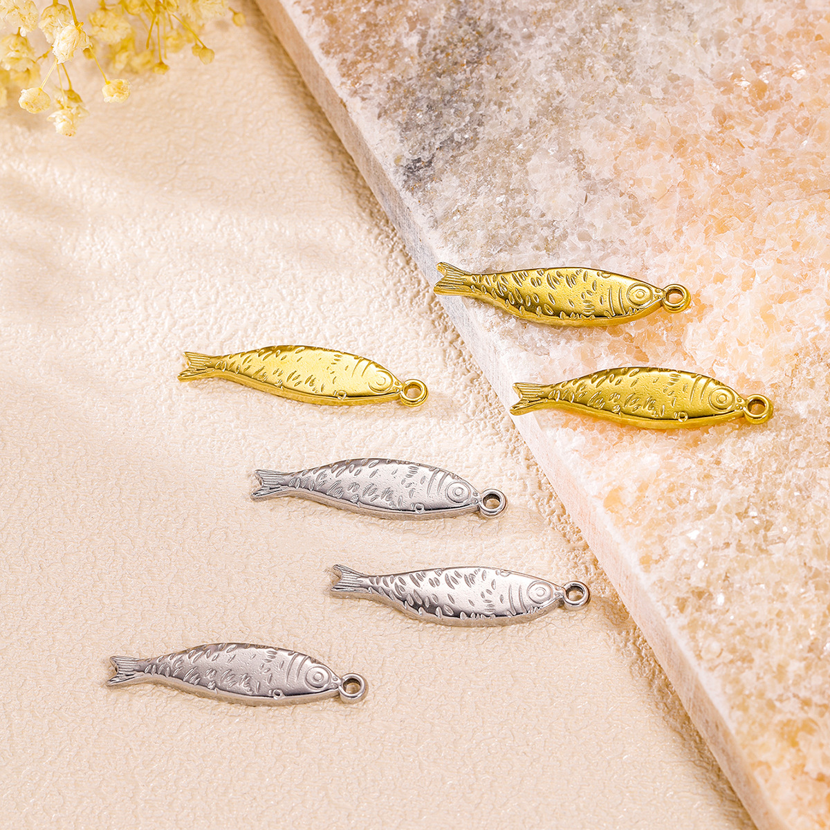 3PCS Stainless Steel Fish Charms Pendant 18K Gold Plated Jewelry Making Accessories DIY Accessories Necklace Earring Bracelet