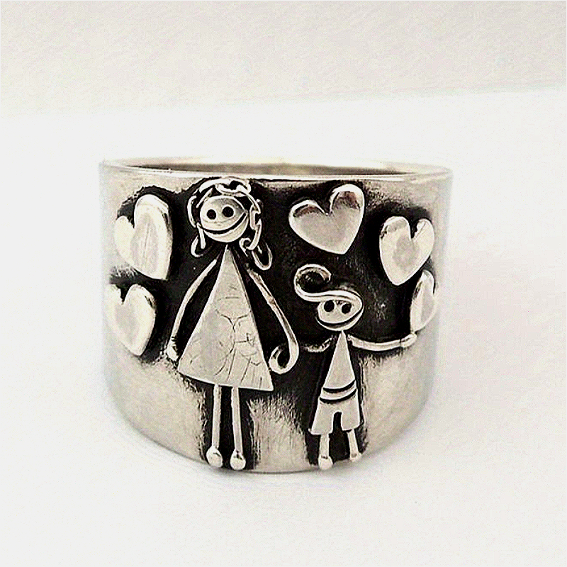 Vintage Silvery Plated Hand Carved Pattern Ring for Women Personalized Exquisite Mother's Day Perfect Jewelry Accessories
