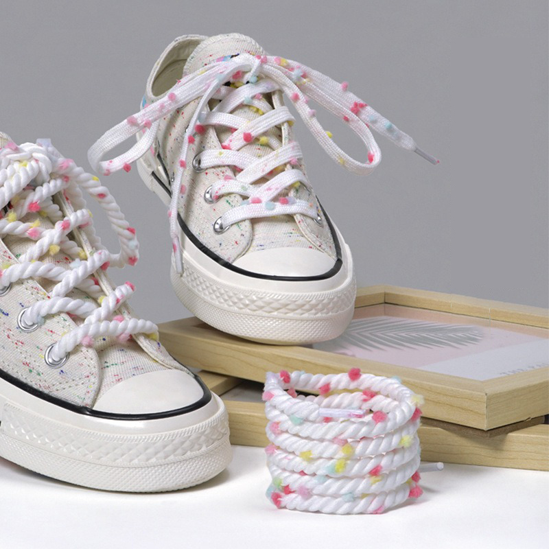 New Dopamine Round Rainbow Shoelaces for Sneakers Colorful Hairball Shoelace for Shoes Flat Shoe Laces Suit Women Men1 Pair
