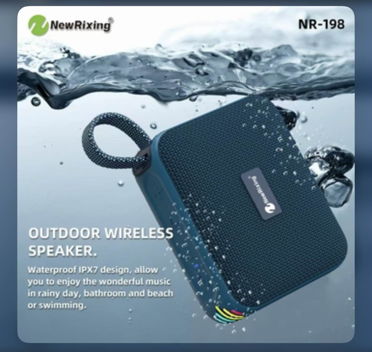 NewRixing NR-198 Portable Wireless Speaker - IPX7 Waterproof, Stereo Sound, 8W Bass Boost Output