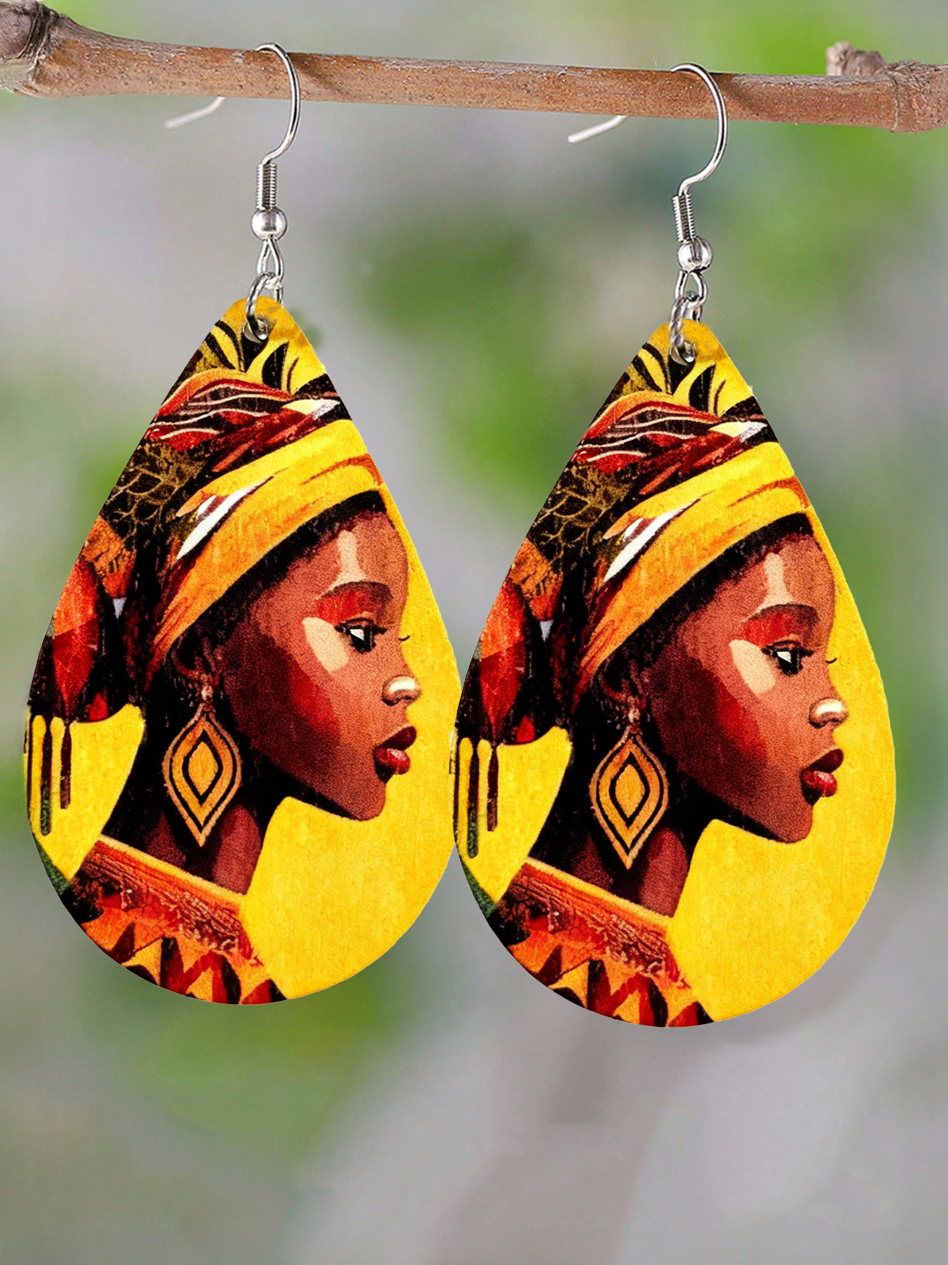 1 Pair of Colorful Ethnic Clothing African Black Head Portrait Pendant Earrings, Printed Teardrop Lightweight Handmade Earrings, Suitable for Women's Daily Wear, Parties, Mother's Day and Other Creative