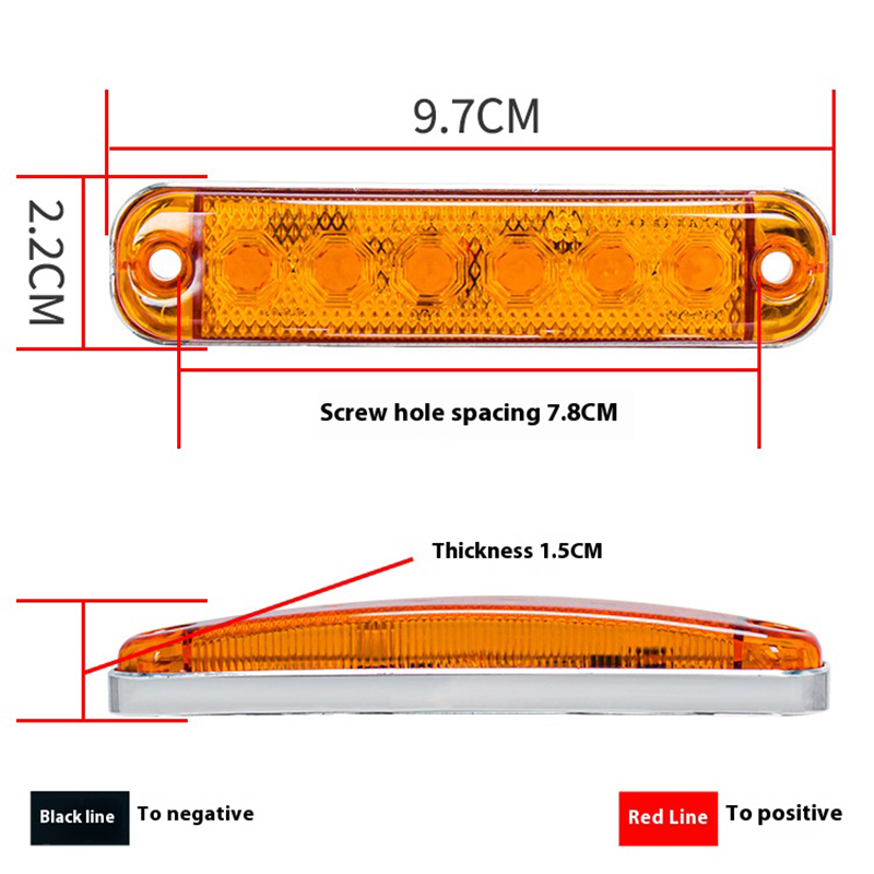 2PCS 6LED Strobe Warning Light Truck Battery Car Brake Light 12-80V Turn Signal Car Side Light Small Yellow Light Universal